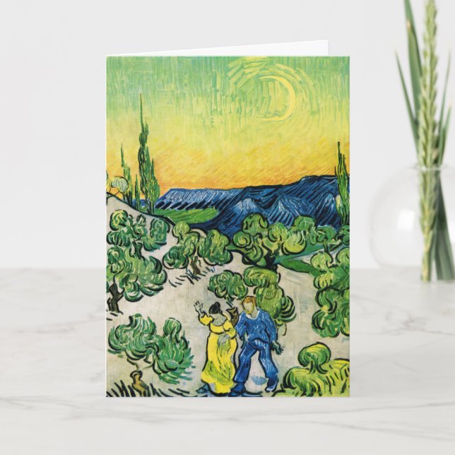 Tarjeta Paisaje con Pareja caminando por Vincent van Gogh (Anverso)