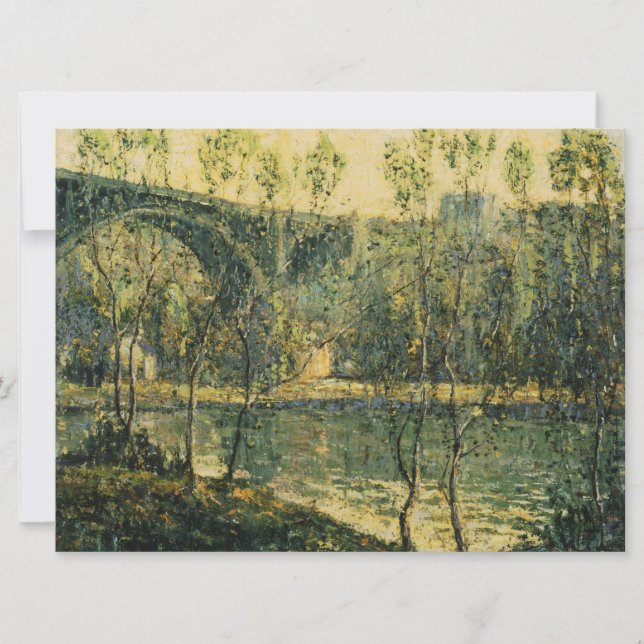 Tarjeta Paisaje con río y puente: primavera por la mañana (Anverso)