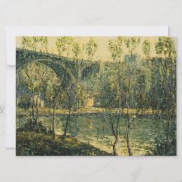 Tarjeta Paisaje con río y puente: primavera por la mañana