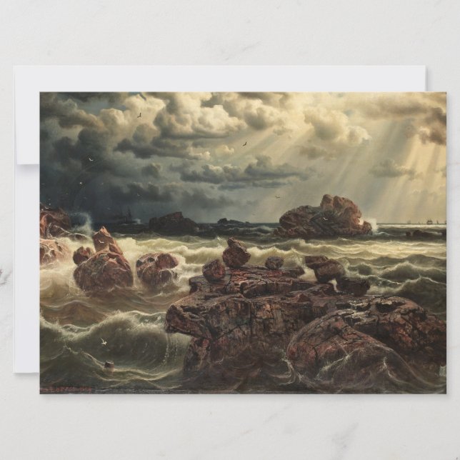 Tarjeta Paisaje costero con buques en el horizonte (Anverso)