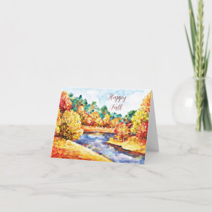 Tarjeta Paisaje de acuarela de otoño con texto personaliza