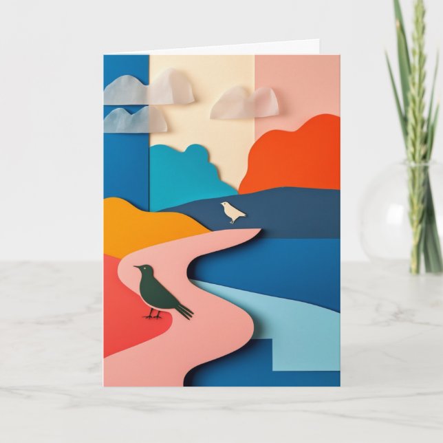 Tarjeta Paisaje de Aves en Capas (Anverso)