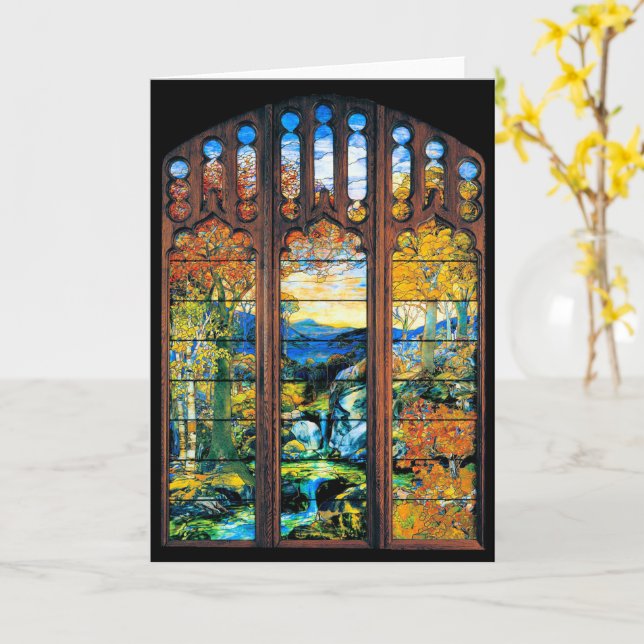 Tarjeta Paisaje de caída de la ventana de vidrio manchado  (flor amarilla)
