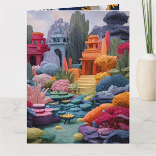 Tarjeta Paisaje de Fantasía Mágica - Bordado Colorido 
