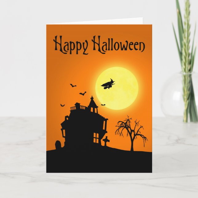 Tarjeta Paisaje de la silueta del feliz Halloween (Anverso)