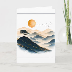 Tarjeta Paisaje de montaña del sol dorado