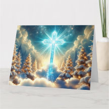 Paisaje de Navidades celestiales con cruz sagrada
