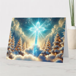 Tarjeta Paisaje de Navidades celestiales con cruz sagrada