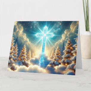 Tarjeta Paisaje de Navidades celestiales con cruz sagrada