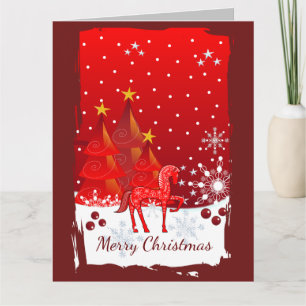 Tarjeta Paisaje de navidades con un caballo y texto person