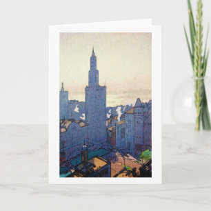 Tarjeta Paisaje de Nueva York, Hiroshi Yoshida, Woodcut