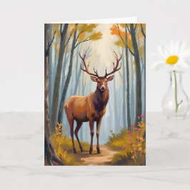 Tarjeta Paisaje en acuarela del bosque de alces