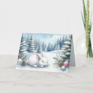 Tarjeta Paisaje invernal festivo con Navidades conejitos