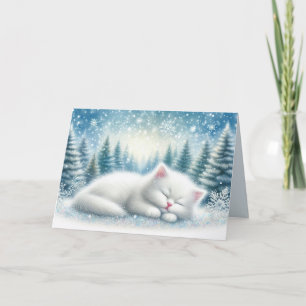 Tarjeta Paisaje invernal festivo con Navidades gatos blanc