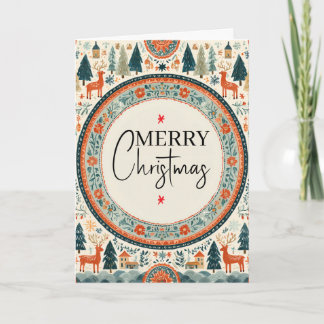 Tarjeta Paisaje invernal navideño escandinavo vintage