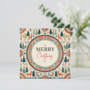 Tarjeta Paisaje Invernal Navideño Escandinavo Vintage