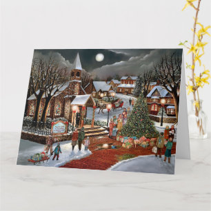 Tarjeta Paisaje invernal navideño vintage nevado
