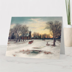 Tarjeta Paisaje invernal navideño vintage nevado