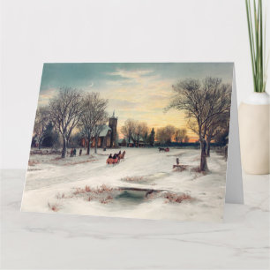 Tarjeta Paisaje invernal navideño vintage nevado