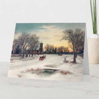 Tarjeta Paisaje invernal navideño vintage nevado