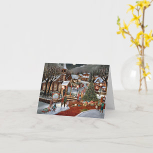 Tarjeta Paisaje invernal navideño vintage nevado