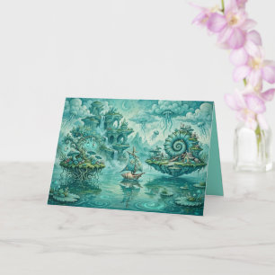 Tarjeta Paisaje marino surreal de ensueño en verde cian