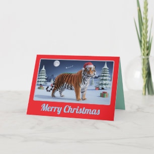 Tarjeta Paisaje Navideño de Tigre Festivo