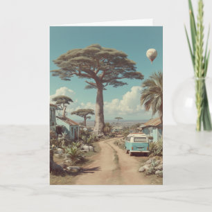 Tarjeta Paisaje onírico de baobab con furgoneta camper vin