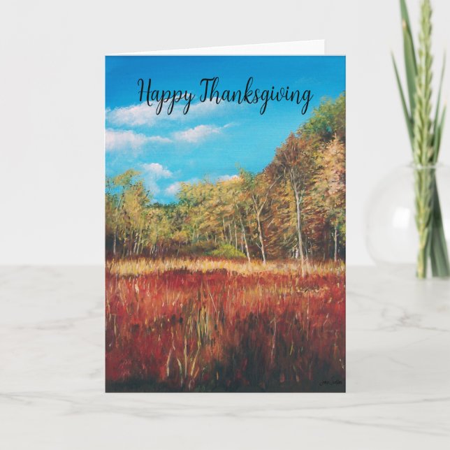 Tarjeta Paisaje otoñal Feliz Día de Acción de Gracias (Anverso)