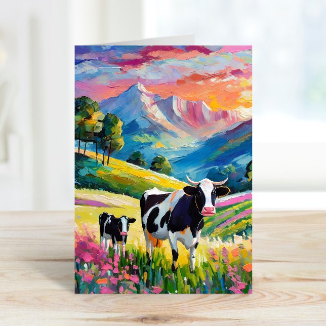 Tarjeta Paisaje rural vibrante con vacas (Subido por el creador)