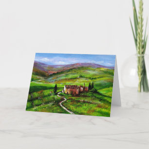TARJETA PAISAJE TOSCANO CON COLINAS VERDES
