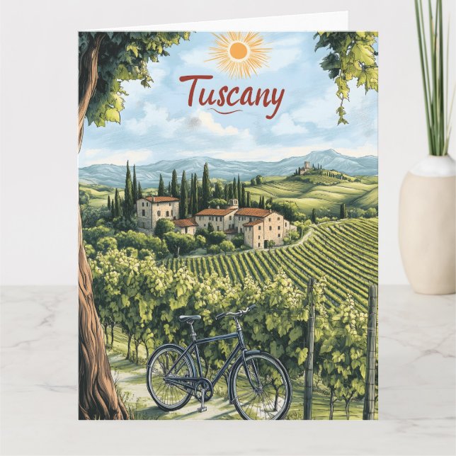 Tarjeta Paisaje toscano con viñedos y una bicicleta (Anverso)