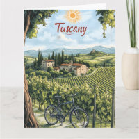 Paisaje toscano con viñedos y una bicicleta
