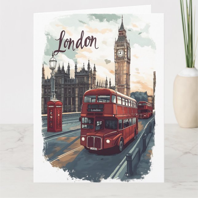 Tarjeta Paisaje urbano de Londres con bus de doble decker  (Anverso)