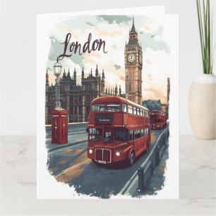 Tarjeta Paisaje urbano de Londres con bus de doble decker 