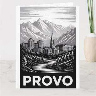 Tarjeta Paisaje urbano de Provo Utah en negro y blanco est