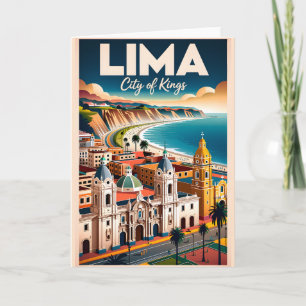 Tarjeta Paisaje urbano vintage de Lima Perú Póster de viaj