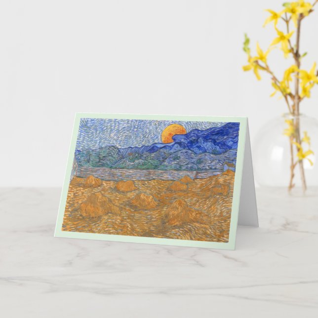 Tarjeta Paisaje vespertino con luna en pie de Van Gogh (flor amarilla)