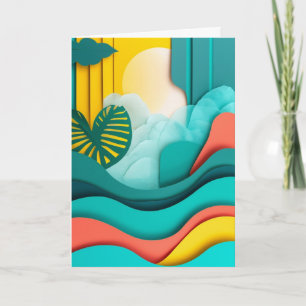 Tarjeta Paisaje vibrante del amanecer con papel recortado