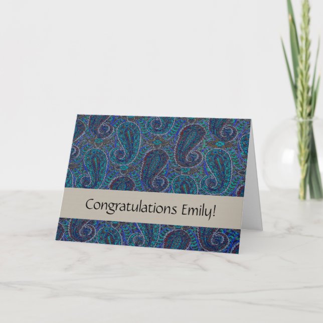 Tarjeta Paisley Azul Indio Boho Clásico Vintage (Anverso)
