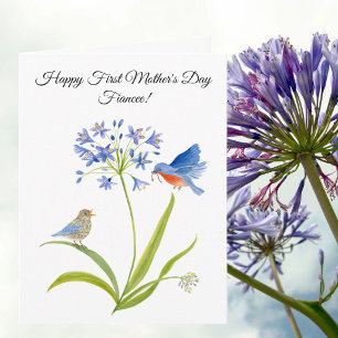 Tarjeta Pajarito azul del primer día de la madre de la pro