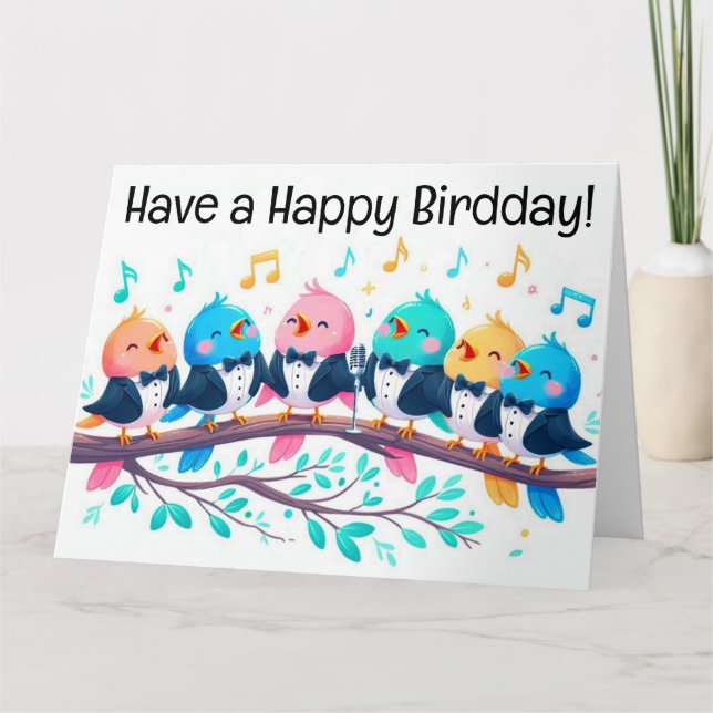Tarjeta Pajaritos Cantando una Feliz Cumpleaños!  (Anverso)