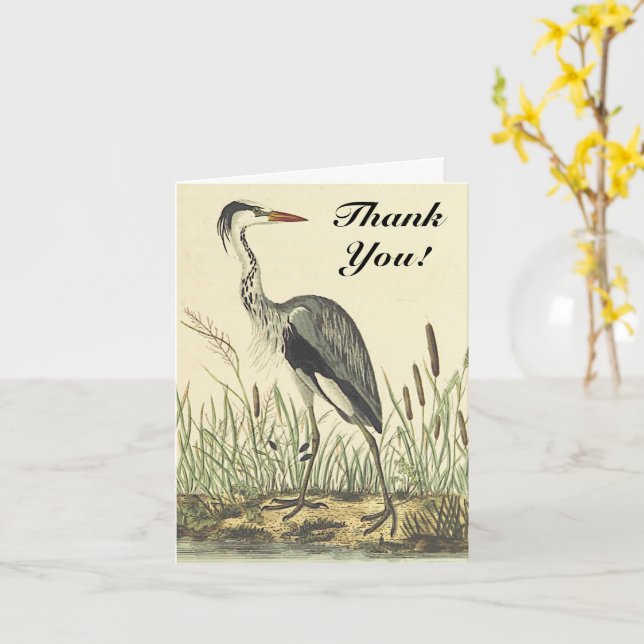 Tarjeta Pájaro Alto, "¡Gracias!", Aspecto Antiguo (flor amarilla)