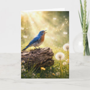 Tarjeta Pájaro Azul Cumpleaños Cantando en la Luz del Sol