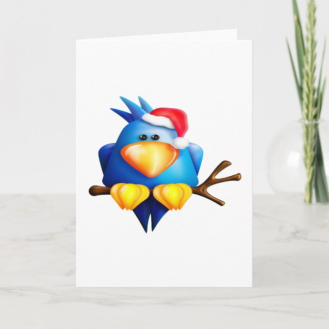 Tarjeta Pájaro azul de Navidad con sombrero de Santa (Subido por el creador)