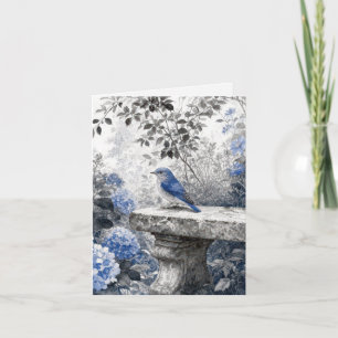 Tarjeta Pájaro Azul de Tinta Sobre un Banco de Jardín de P