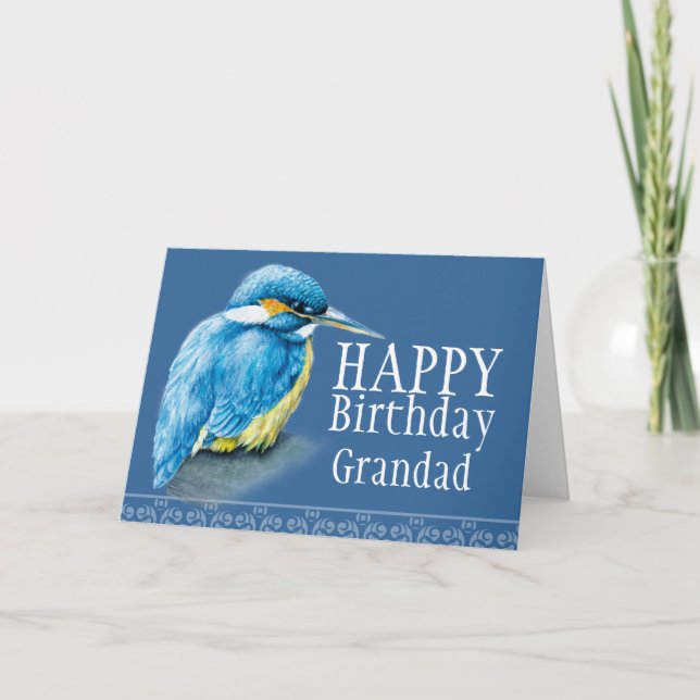 Tarjeta Pájaro azul Granda arte fino pintado de cumpleaños (Anverso)