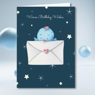 Tarjeta Pájaro azul lindo con carta Cumpleaños personaliza