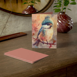 Tarjeta Pájaro Cantador Invernal con Gorro de Punto | Salu