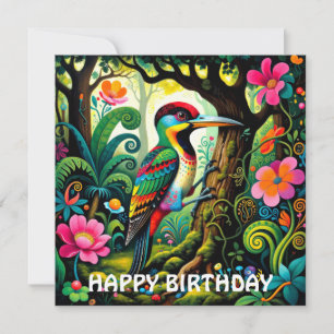 Tarjeta Pájaro Carpintero Hada Colorido